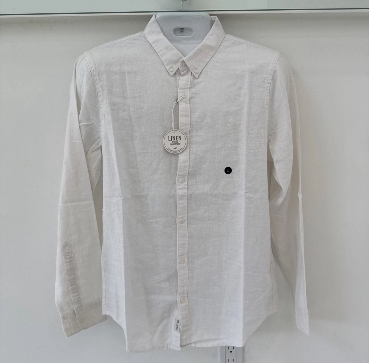Hollister Shirt Men LARGE Button Down Long Sleeve Linen Blend MSRP $44.95 White