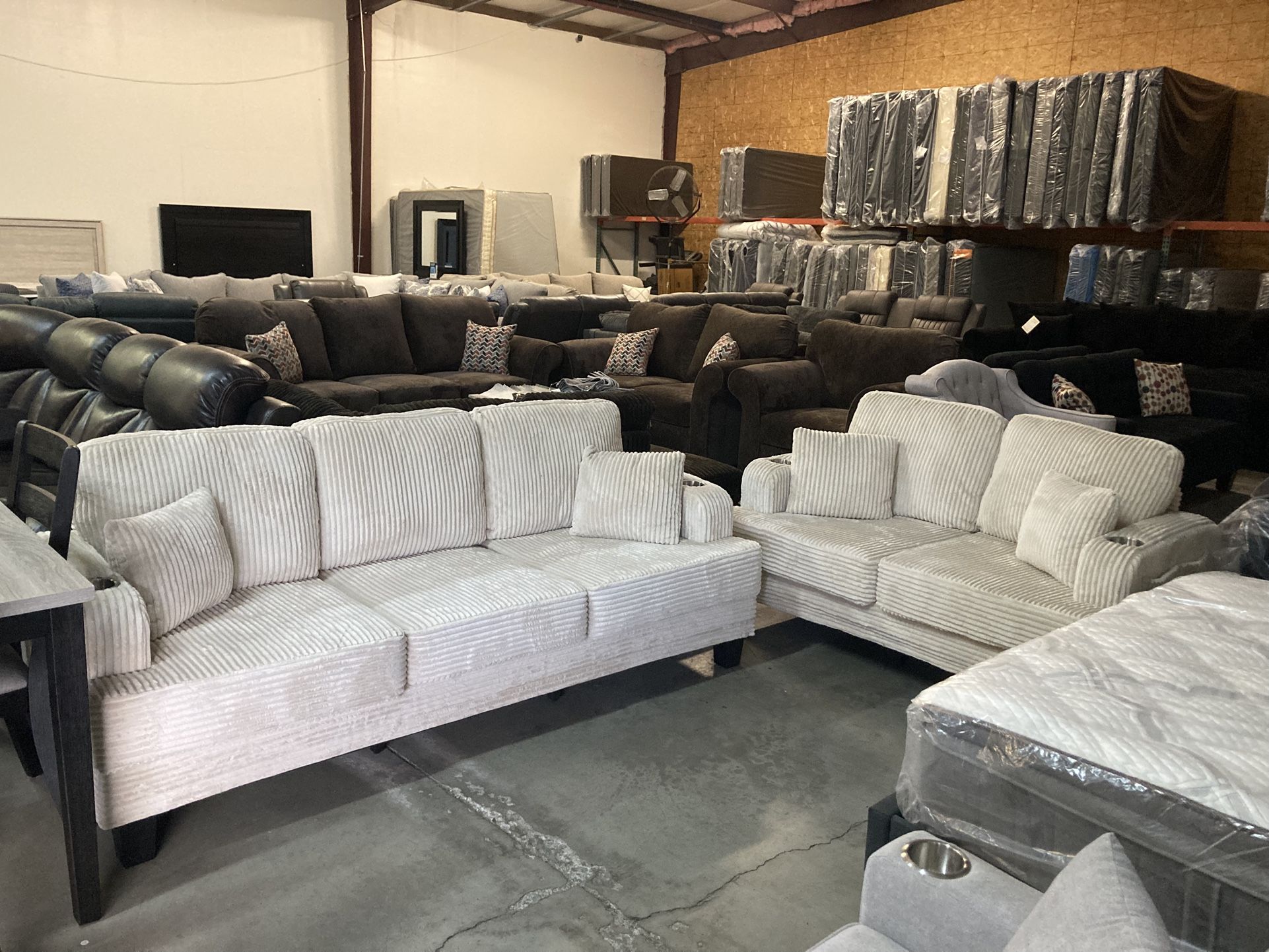 Sofa And Loveseat Set. NEW! With Cup Holders And USB ports. 