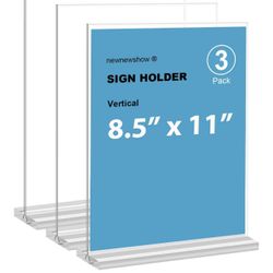 New 8.5x11 Acrylic Sign Holder 3 Pack Vertical Double-Sided Display