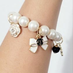 White pearls camellia bow charm women's bracelet gift