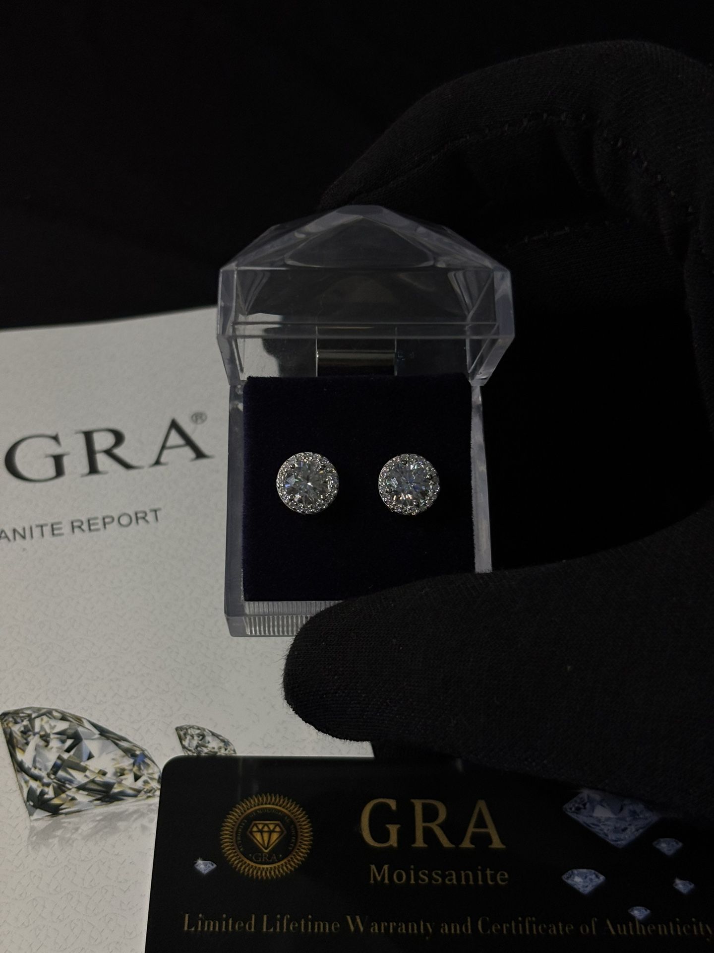 6.5mm Screw Back 925 Pure Silver 18K White Gold Moissanite Stud Earrings with GRA