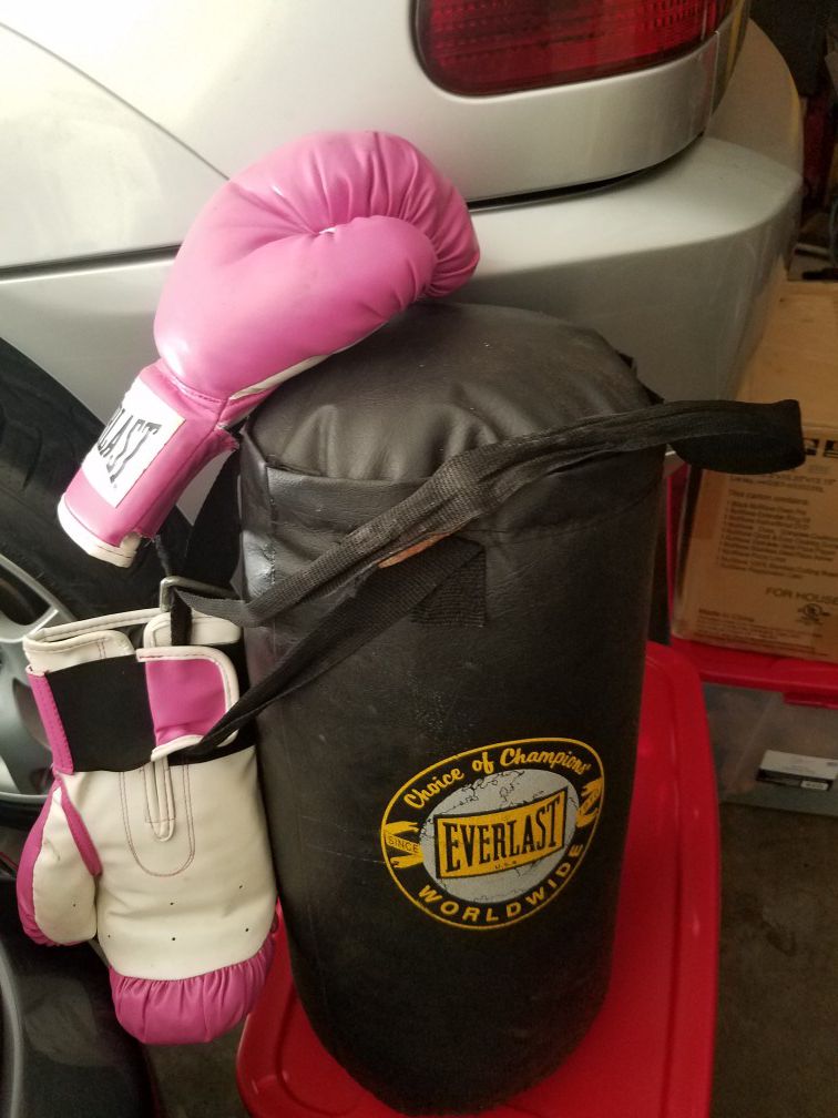 Boxing bag and gloves