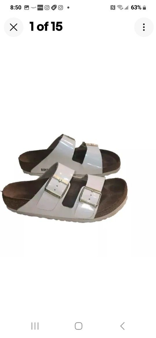 Birkenstock Arizona Birko-Flor Womens Size 7 White-Natural Leather Sandal Gold EU 37
