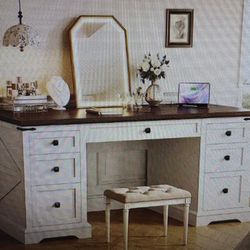 White Farmhouse Desk With 7 Drawers