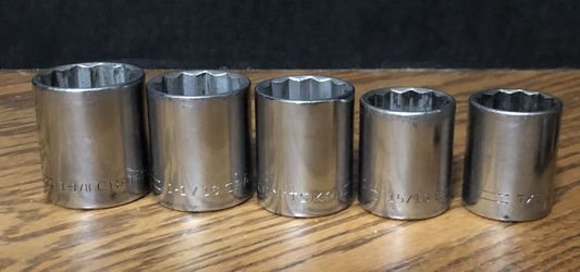 Set of 5 Vintage Craftsman V series. 1-1/8, 1-1/16, 1”, 15/16, 7/8.