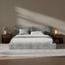 AirFrame Queen Upholstered Bed Frame with Plush Padded Headboard Plush Padded Headboard, 360° Soft Foam Surround, Low Profile Cloud Bed Frame, No Box 