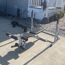 Adjustable Bench/Squat Rack W/ Weights