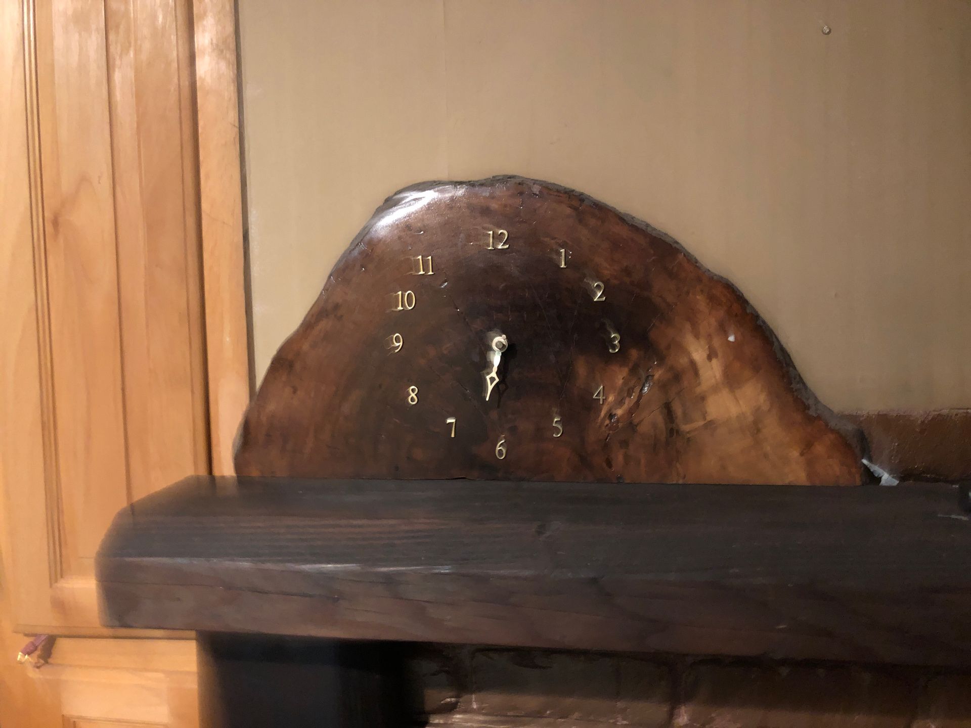 Large clock wood slab. About 2.3 feet long. Need new clock