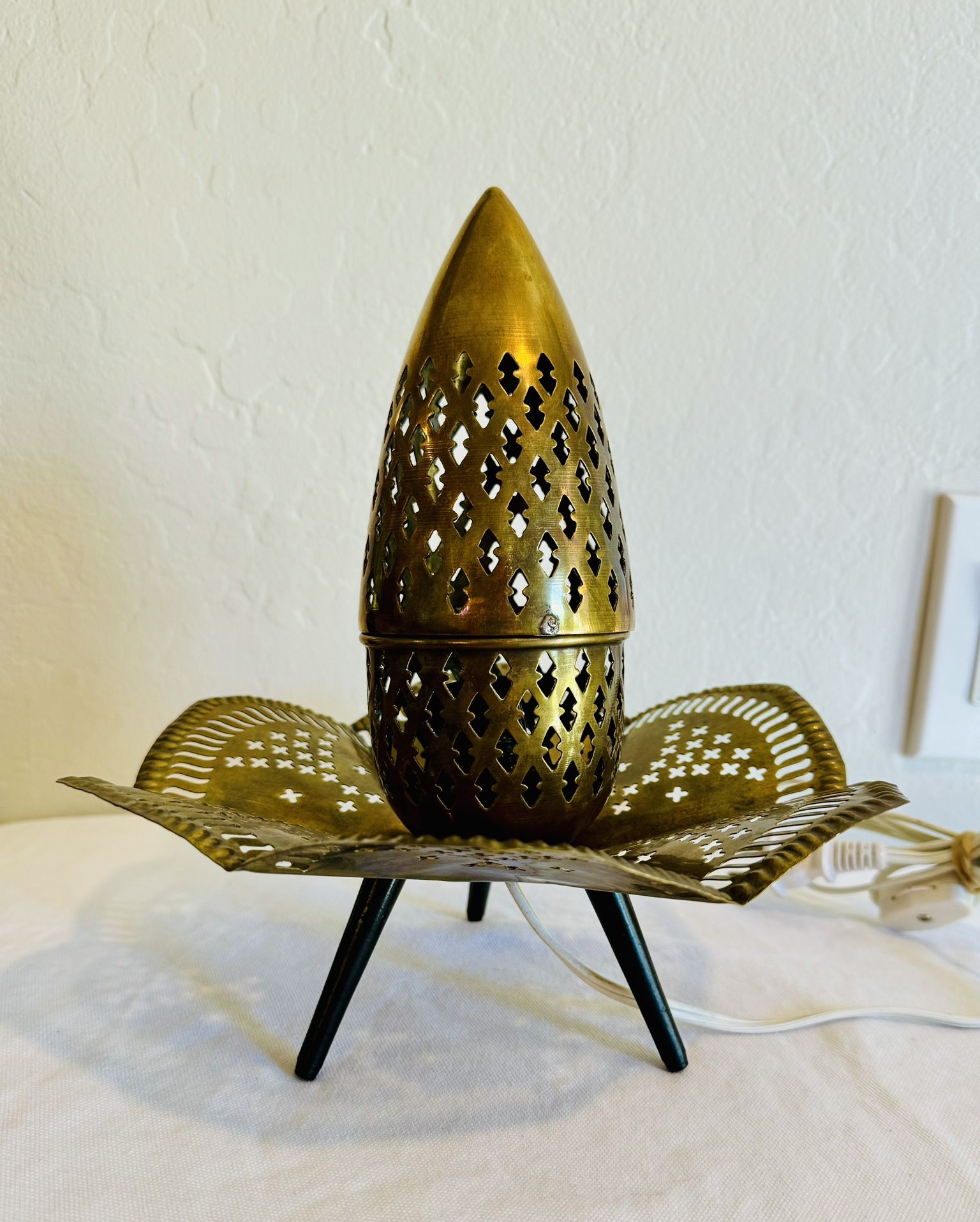 vintage eclectic perforated brass table lamp