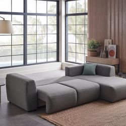 OVERSIZE SLEEPER SECTIONAL GRAY BUCKLE FABRIC 120X71