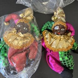 New Porcelain Jester Clown Dolls Set Of 2
