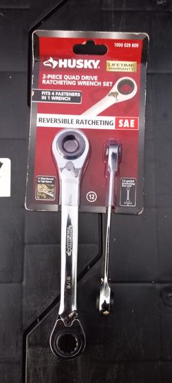 Husky 2 Piece Quad Drive Ratcheting Wrench Set SAE & Metric