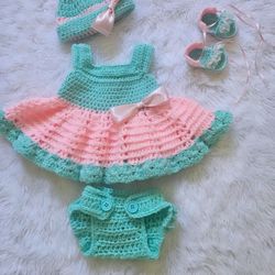 Dream On Me Baby Girl Crochet Dress Set 