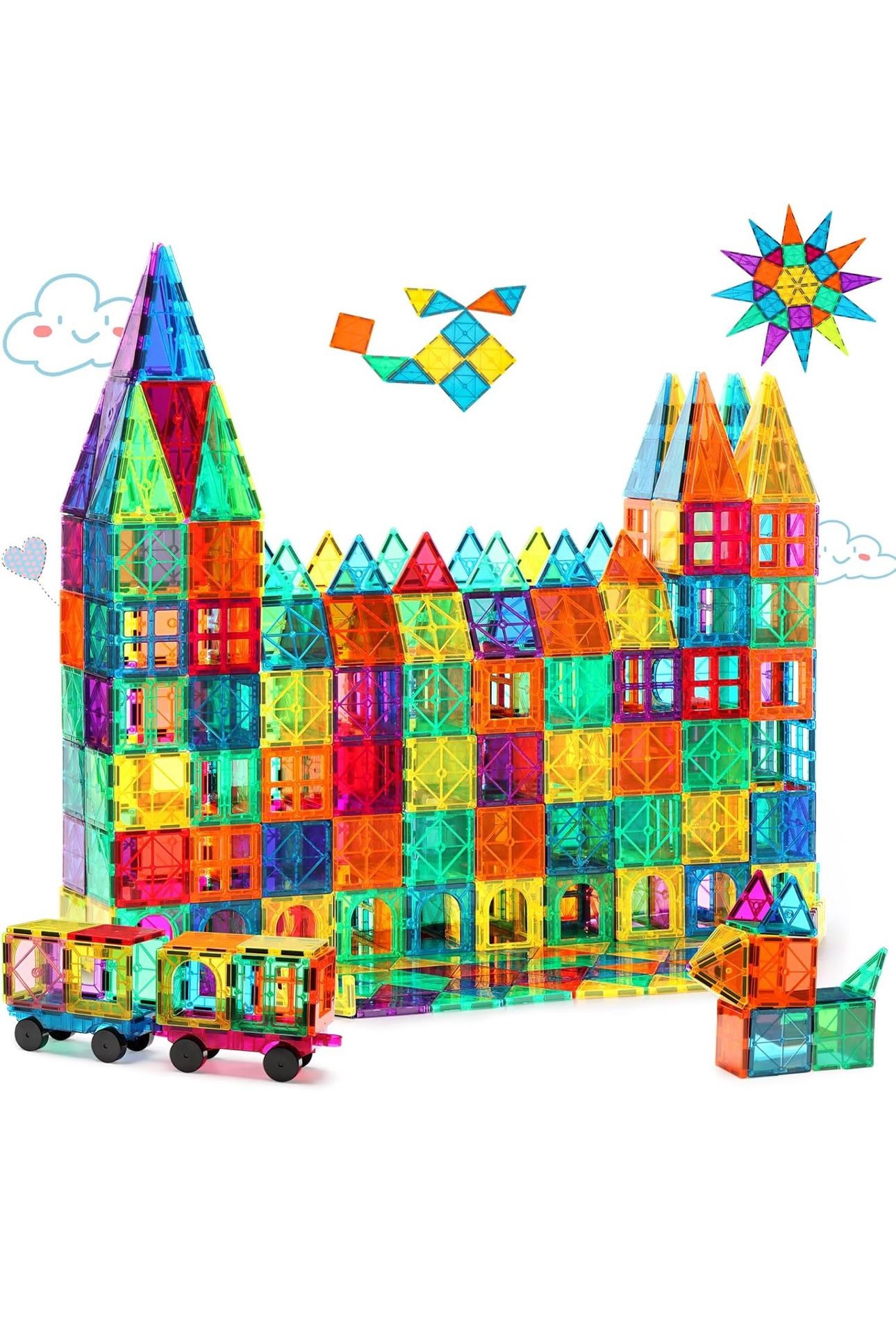 Gemmicc Magnetic Tiles 100 PCS with 2 Cars, STEM Approved Educational Magnet BuildingToys, Magnet Puzzles Stacking Blocks for Boys Girls