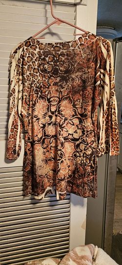 One World Leopard and Scroll Print top