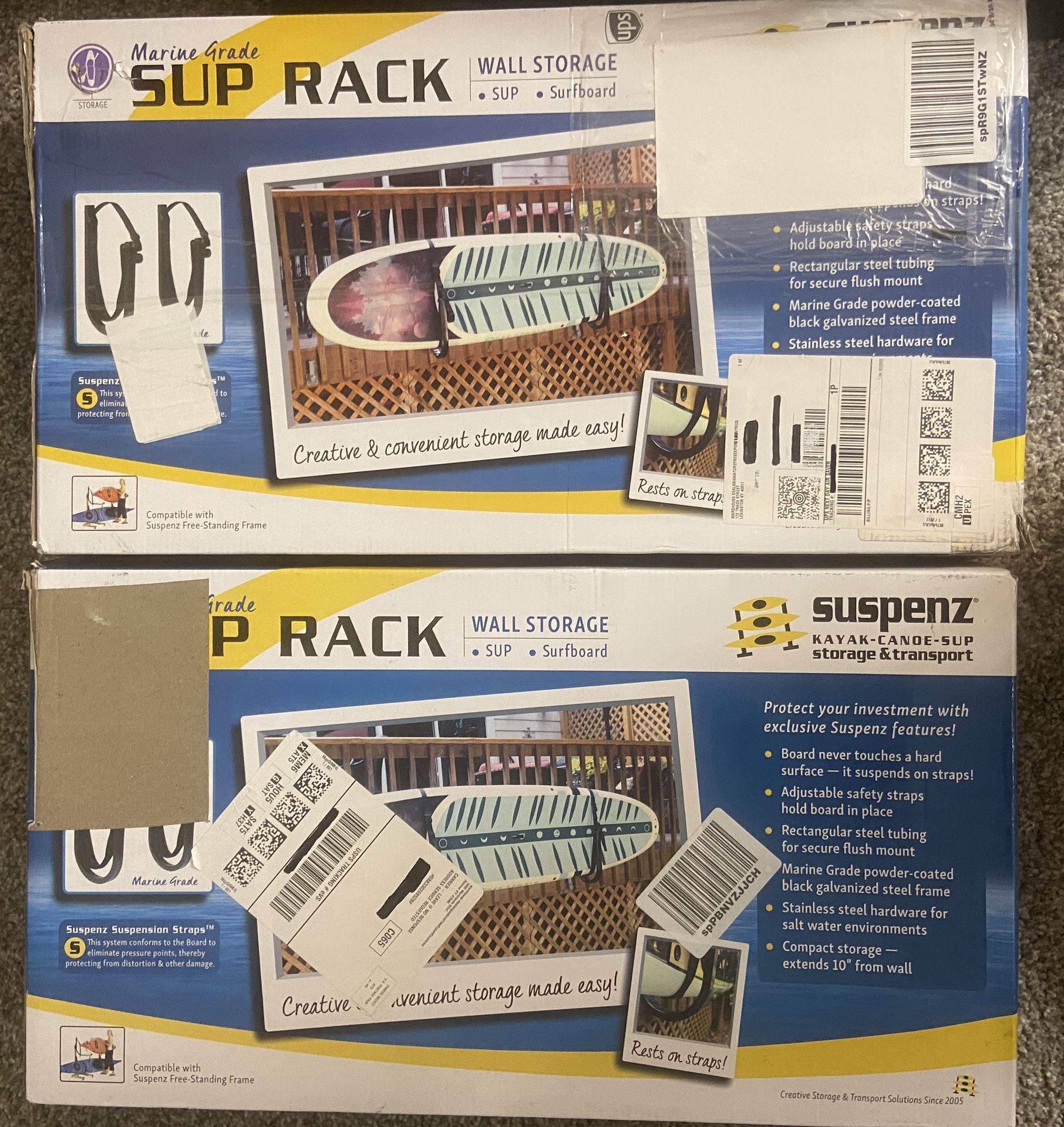 BRAND NEW IN BOX—2 Suspenz Marine Grade SUP Racks