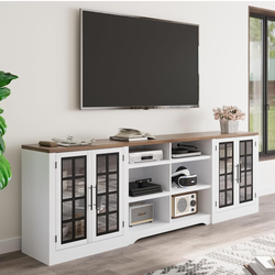 94.5 inch TV Stand for TVs up to 100", Entertainment Center Console Table with Closed Storage Cabinet and 3-Tier Open Shelves, Farmhouse TV Console fo