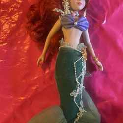 Rare Disney Ariel Little Mermaid Brass Key Porcelain Doll