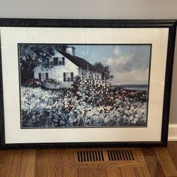 Paul Landry Hollyhocks Painting, framed wall art Signed