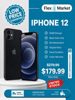 🔥 iPhone 12 64GB Unlocked Black – Only $179.99! Limited Stock Available 🔥