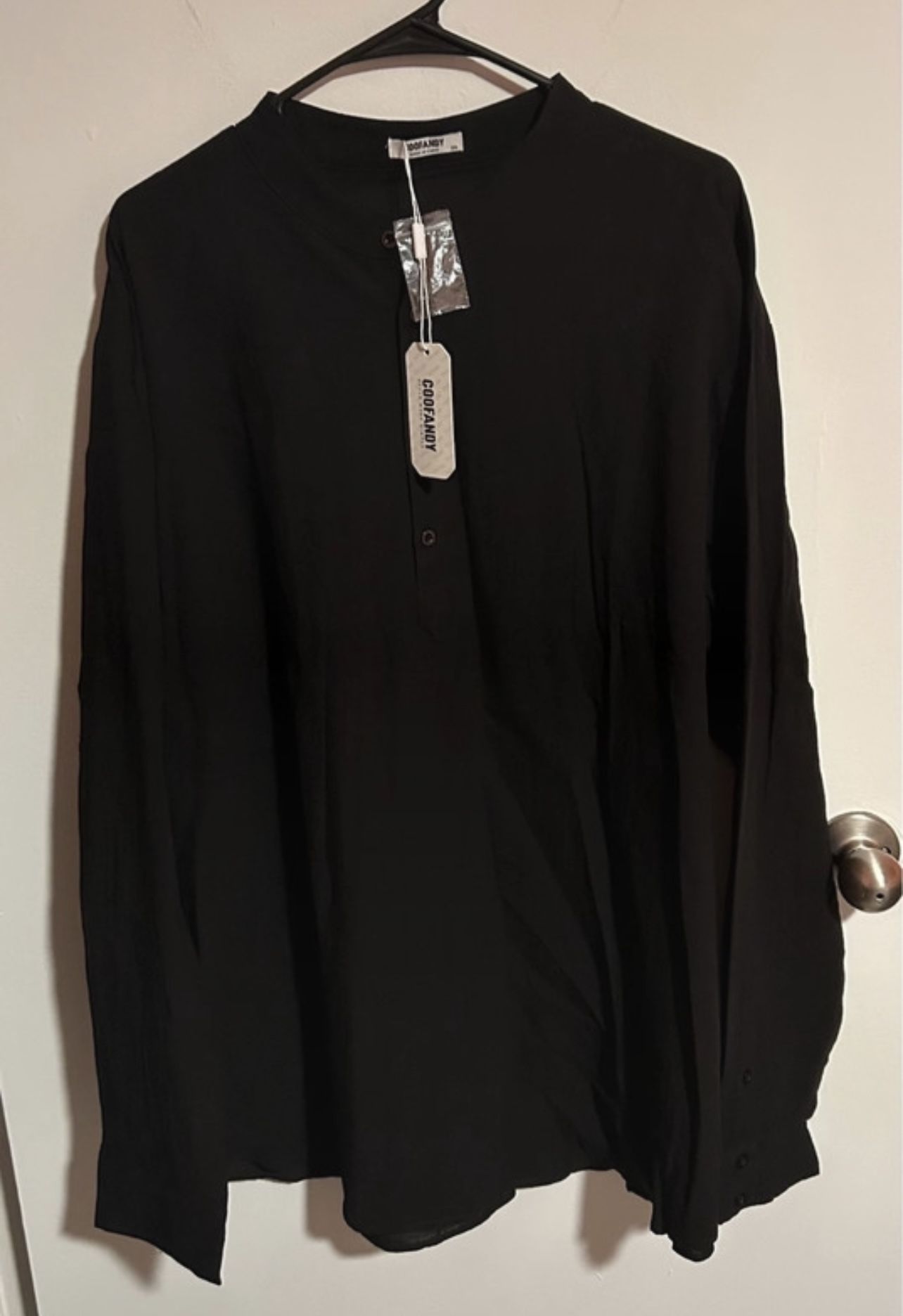 Coofandy Men's black button front Shirt long sleeve size XXL NEW