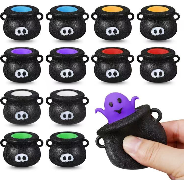 Halloween Squishy Toys Party Favors - 12PCS Cauldron 6 Colors Pop Out Ghosts Squeeze Party Suppliers Stress Relief Toys for Trick or Treat