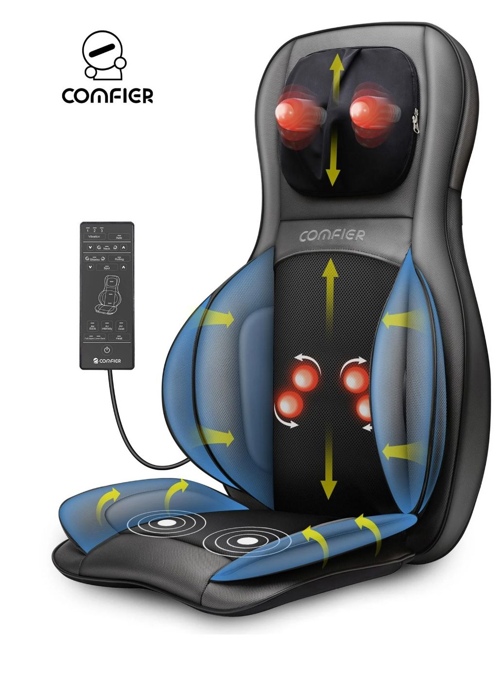 Comfier Shiatsu Neck Back Massager with Heat, Air Compression Massage Chair Pad, Seat Cushion Massagers Gifts