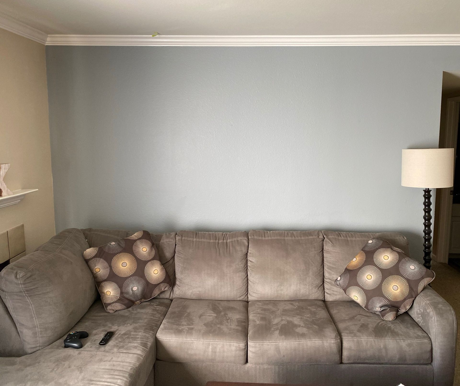 Grey sofa/couch “sectional” with chaise