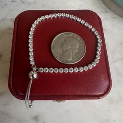 925 Sterling Silver Cz Adjustable Bracelet , Marked 925 Milor Italy 🇮🇹,  Can Fit Up To A Size 8 .