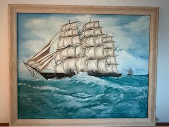 Vintage Original Nautical Oil Painting 34x27