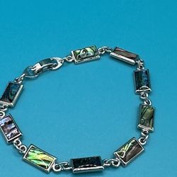 Vintage Opalescent Abalone Rectangle Bracelet 7 1/4” Fold Over Clasp Good Condition 