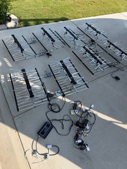 Outdoor TV Antennas Lot with Amplifiers and Cables