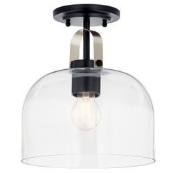 Kichler Kaelix 1-Light Semi-Flush Mount Black with Brushed Nickel Accents Clear Glass