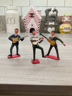 VINTAGE BEATLES FIGURES 1960s PLASTIC RESIN CAKE TOPPERS HONG KONG