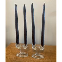 Vintage Cactus Clear Glass Taper Candle Holders Set Of 2