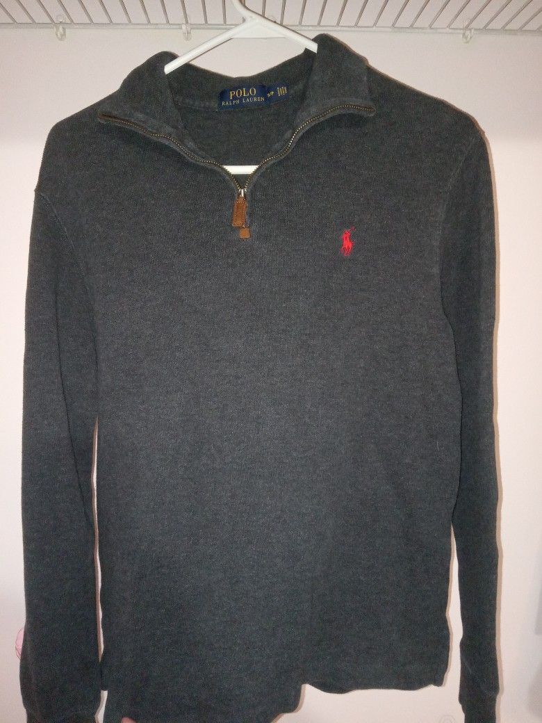 Ralph Lauren Polo Mens Quarter Zip Sweater Grey Size Small Quality Made!