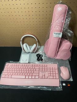 Wireless Keyboard + Mouse, Wireless Headphones + Wrist Rest, Mouse Pad, And Cup Pad Bundle