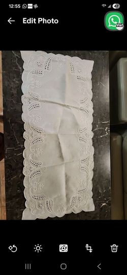 Vintage Cotton Embroidered Table Runner 26x12"