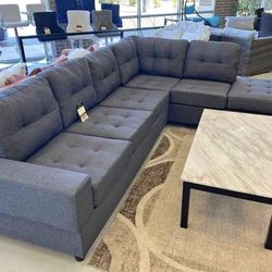 NEW IN BOX Dark Grey Linen Fabric Reversible Sectional FINANCE available $54 down pmt