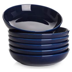  Brand New 6 Pasta Bowls, 30oz Soup  Salad  Large Serving Bowl Porcelain Pasta Plates Wide and Shallow Bowls Set of 6 Microwave Dishwasher 