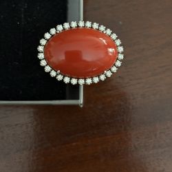 Oval Cabochon Coral Ring