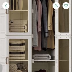 Portable Closet Clothes Wardrobe Plastic Bedroom Armoire Depth Cube Storage Organizer with Hanging Rod and Doors 4-15 Cubes White (Transparent Door-Cl