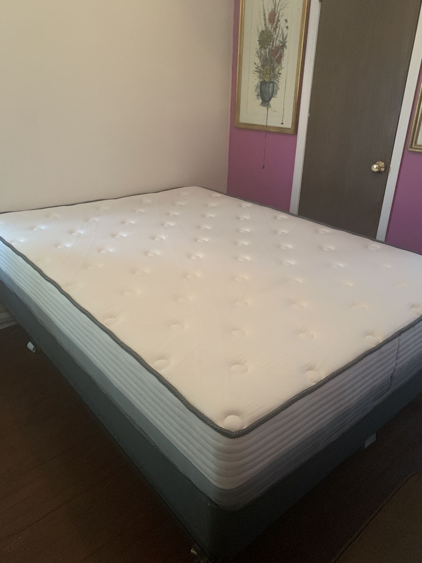 Coolvie 10 Inch Queen Mattress/9 Inch Box Spring/ Metal Frame With Wheels