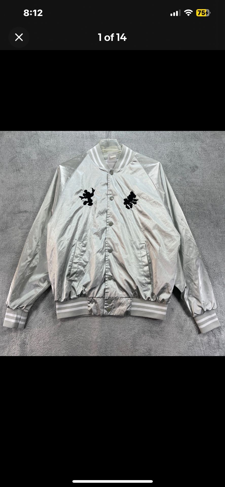 Disney Mickey Mouse Disco Varsity Jacket Mens M Gray Walt Imagineering Exclusive