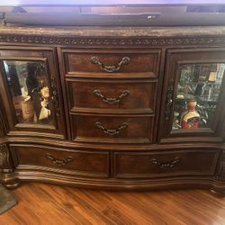 Dinning Table, with 10 Chairs, Cabinet In Good Condition 