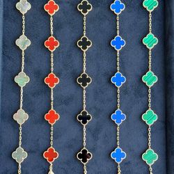 18k yellow gold Van cleef style clover shape stone bracelets