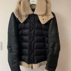 Moncler leather Tancrede shearling down jacket sz L
