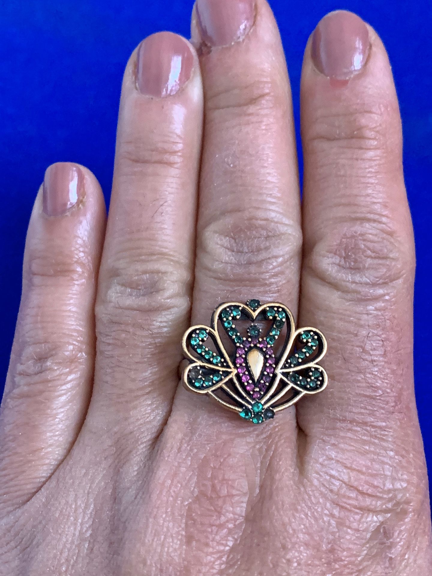 Ring Size 10.5 Ruby Emerald Topaz Lotus