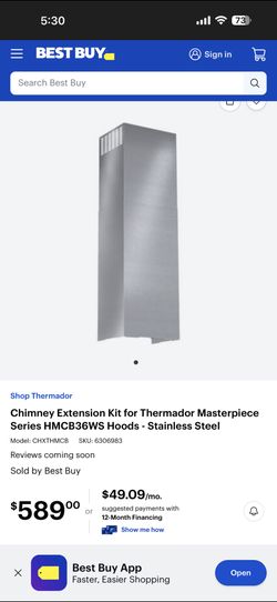 Chimney Extension Kit for Thermador Masterpiece Series HMCB36WS Hoods - Stainless Steel