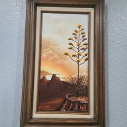 Original Oil Painting – Framed Desert Landscape (21×13)